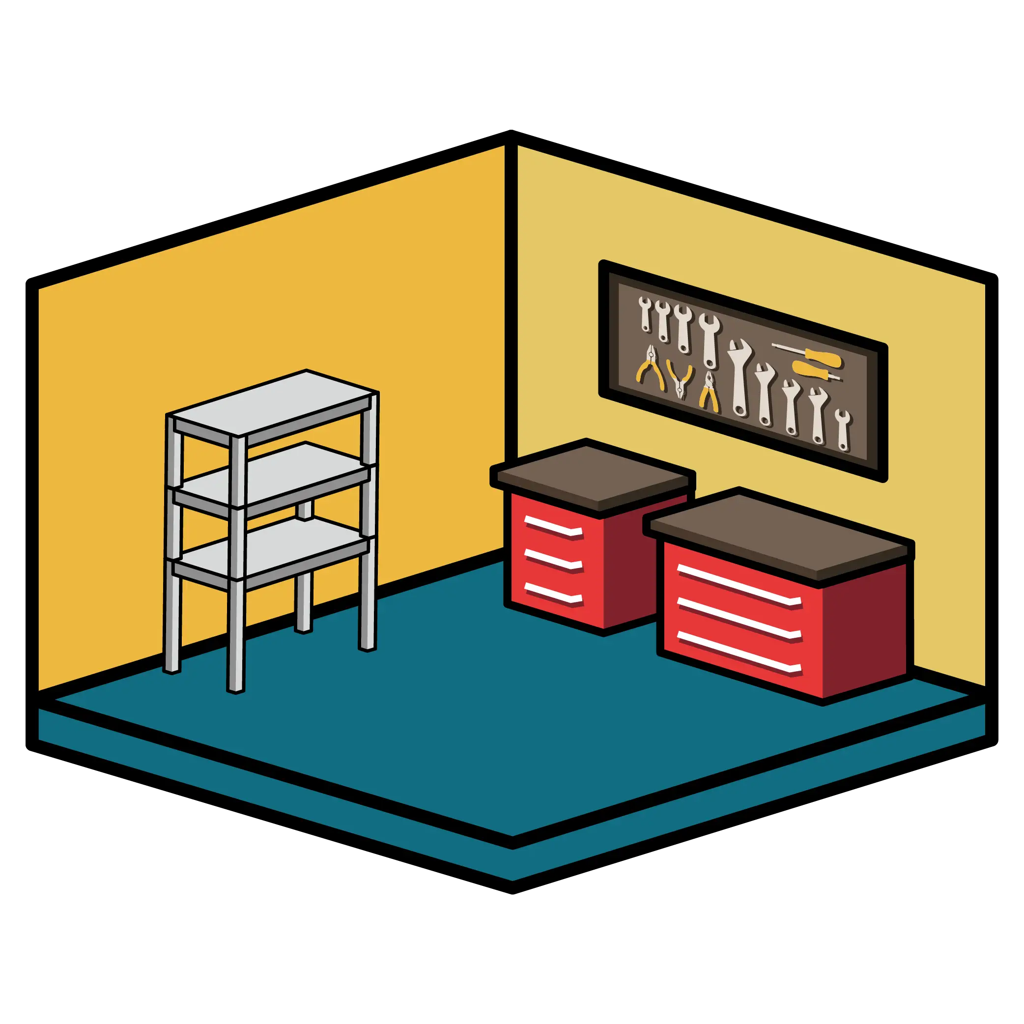 Illustration einer Werkstatt mit Epoxidharz Bodenbeschichtung Illustration einer Werkstatt mit Epoxidharz Bodenbeschichtung